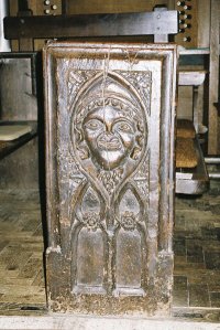 Trent Church - bench end - green man